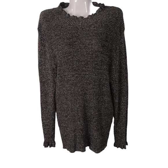 Ophelia Roe Women's Heathered Gray w/ Ruffled Mock Neck & Sleeves Sweater, 1X - Picture 1 of 5